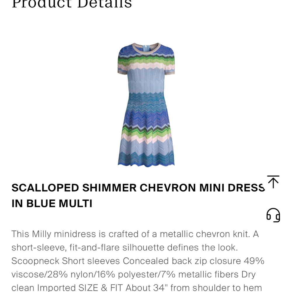 Milly Scalloped Chevron Mini Dress in Blue Multi Size Large - Picture 4 of 4